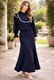 2078 Double Set with Knit Detail on the Collar Navy Blue - 2