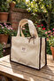 Brown & Ecru Canvas Balat Tote Bag Women's Hand and Shoulder Bag with Adjustable Strap - 8