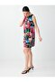 Black Linen Blend Floral Print Boat Neck Mini Dress - 3