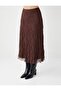 Brown High Waist Lace Detailed Knitted Midi Skirt - 4