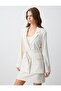 Stone Straight Cut Long Sleeve Woven Linen Blend Jacket - 3