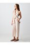 Stone 100% Linen Relaxed Cut High Waist Wide Leg Woven Trousers - 2