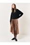 Gold High Waist Pleated Shiny Midi Skirt