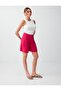 Fuchsia Linen Blend High Waist Woven Shorts