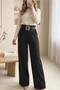 Buckle Belted, Folded Waist, Wide Leg Modal Crepe Trousers - Black