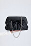 Heybes Women's Black Vegan Leather Drawstring Design Modern Handbag with Magnet Mechanism