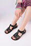 Women's Black Velvet Wedding Heel Orthopedic Sandals
