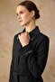 Satin Trimmed Collar and Sleeves, Stone Embellished Lined Overcoat Black 6841 - 2