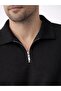 Men's Black Ottoman Fabric Zippered Polo Collar T-Shirt Daily Comfortable Summer Wear - 3