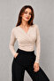 Women's Beige Double-Breasted V-Neck Sandy Long Sleeve Stylish Blouse 11 - 3