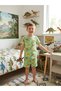 Boys 100% Cotton Green Color Dinosaur Pattern Short Sleeve Shorts Summer Pajama Set