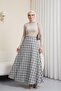 Elastic Waist Plaid Patterned Polyviscon Skirt - Light Gray