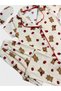 Suitable for Girl and Mother Cotton Cream Strawberry Teddy Bear Pattern Short Sleeve Shirt Collar Button Sleep Band Pajama Set - 5