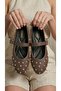 Women's Brown Disco Stone Buckle Leather Ballerinas 1cm Byndsk400