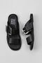 Black Leather Women's Flat Slippers 01Wy2001