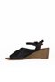 Black Leather Women's Wedge Heeled Sandals 01We4000 - 3