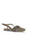 Khaki Leather Women's Flat Sandals 01Wa3302 - 2