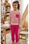 Girls' Cotton Cream Pink Striped Long Sleeve Tracksuit Set