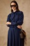 Scarf Collar Shirt Skirt Modal Double Set Dark Blue 9460-Tk - 5