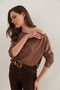 Women's Milk Coffee Boat Neck Wool Viscose Flowy Blouse Blz- 19002738 - 5