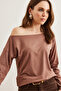 Women's Camel Boat Neck Wool Viscose Flowy Blouseblz- 19002738 - 4