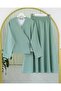 Linen Look Suit with Side Tie Skirt - Water Green - 2
