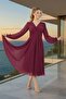 Long-sleeved, backless, wrap-around midi chiffon dress - 6