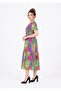Women's Patterned V-Neck Buttoned Cotton Viscose Midi Dress - 2