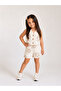 Girl's Beige Embroidery Detailed Linen Look Shorts Set – Buttoned Summer Two-Piece Set - 3