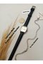 Minimal Vintage Retro Women's Wristwatch Dark Blue Color Genuine Leather Strap Silver Color Case - with Waterway Bracelet - 7