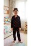 Cotton Fabric Suede Black Color Red Heart Shirt Collar Buttoned Pajama Set Suitable for Girl and Mother