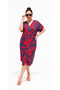 Women's Plus Size Patterned V-Neck Cotton Viscose Oversize Loose Cut Midi Dress