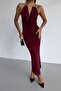 Metal Accessory Detailed Open Back Slit Maxi Length Women's Evening Dress - 3
