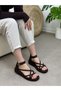 Brown Suede (Lory) Women's Sandals with Front Cross Detail and Ankle Buckle - 4