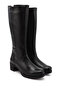 Women's Black Zippered Thick Heeled Genuine Leather Boots - 3