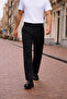 Men's Daily Basic Cotton Black Fabric Trousers - 4