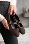 Brown Tweed Fabric Mary Jane Ballet Flats with Stylish Buckle Orthopedic Sole Casual Shoes Office Shoes - 2
