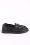 Women's Genuine Leather Buckle Detailed Loafer Daily Casual Shoes Black