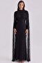 Exclusive Hijab Evening Dress with Pearl and Sequin Embellishments Black 1039