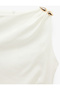 Linen Blend Slim Fit Draped Round Neck Sleeveless Mini Dress with Metal Accessories - 7