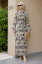 Pleated Shawl Pattern Chiffon Dress - Blue