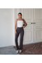 Women's Anthracite Crepe Fabric Lycra Front-Waist Spanish Flare Palazzo Trousers - 4