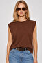 Crew Neck Sleeveless Cotton T-Shirt - Brown - 4