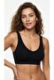 Women's Camisole Bustier with Wide Straps and Pads, Black Ribbed Texture, Comfortable Support