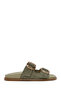 Women's Green Double Buckle Suede Leather Slippers 26Sfd200910