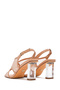 Women's Beige Ankle Buckle Thick Heeled Shoes Fabric Sandals 25Sfd44256F - 6