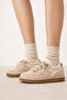 Women's Beige Lace-Up Thick Sole Furry Suede Leather Teddy Sneaker 25Wfd492010 - 2