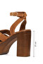 Women's Tan Ankle Buckle Thick High Heel Suede Leather Sandals 26Sfd152610 - 4