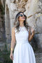 White Zero Sleeve Floral Motif Belted Dress - 5