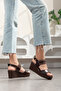 Premium Women's Brown Daily Comfortable Wedge Heeled Sandals 6 cm - 2